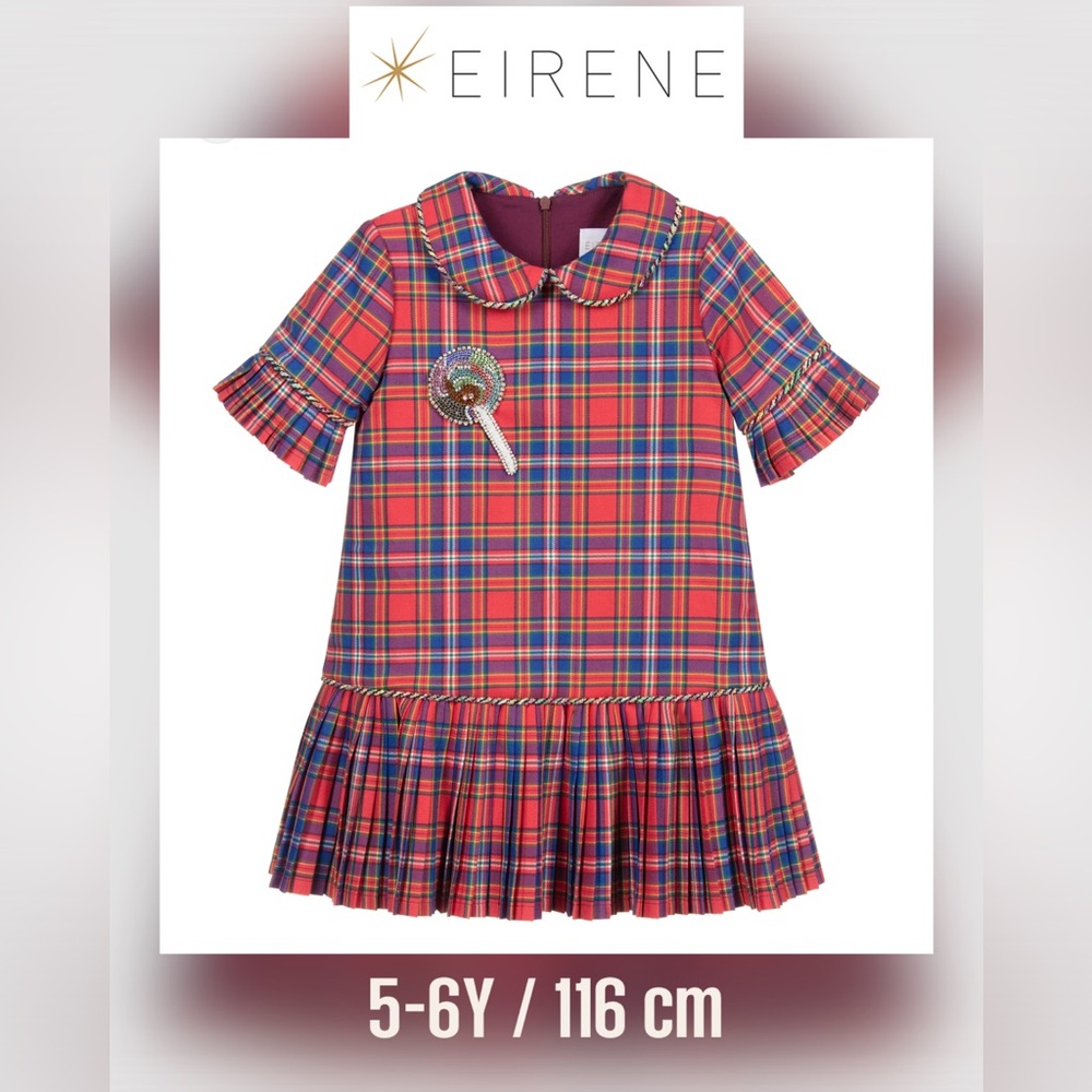 EIRENE Girls Plaid Dress – Size 5–6Y (116 cm) red / blue